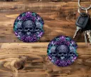 Gothic Rose Skull Car Coaster
