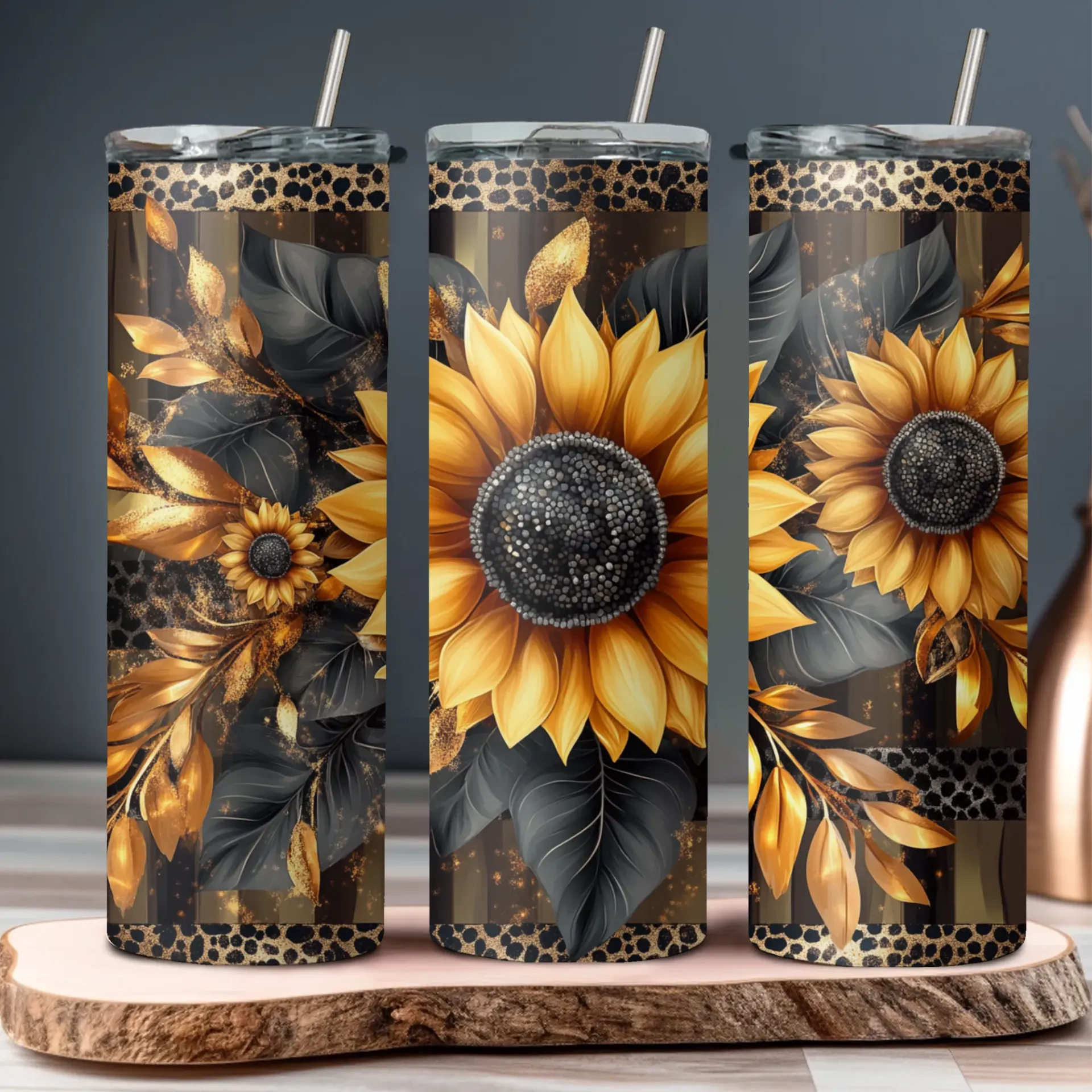 [ST1719] Gilded Safari Sunflower Tumbler