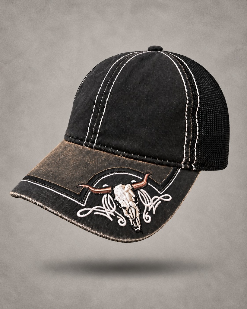 Vintage Longhorn Skull Trucker Cap