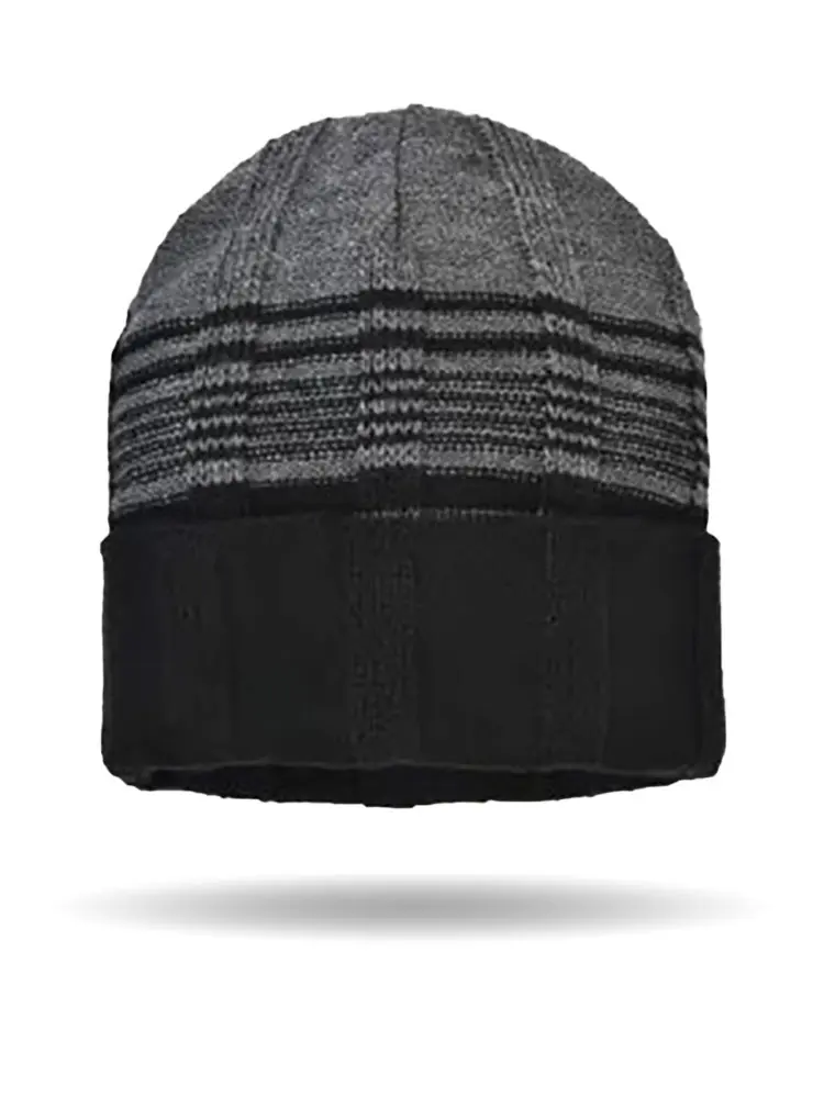 [BE2916-BLK/GRY] Fleece Lined Knit Beanie