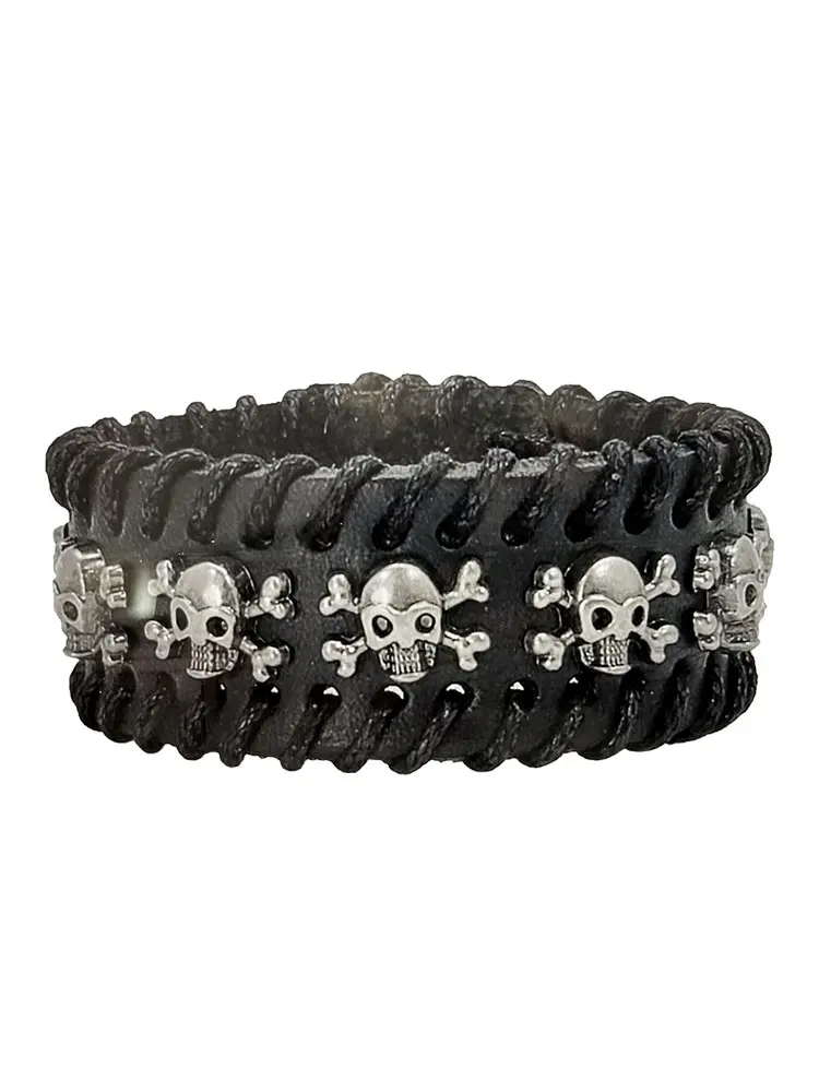 [BR3213] Skull X-Bone Whipstitch Bracelet