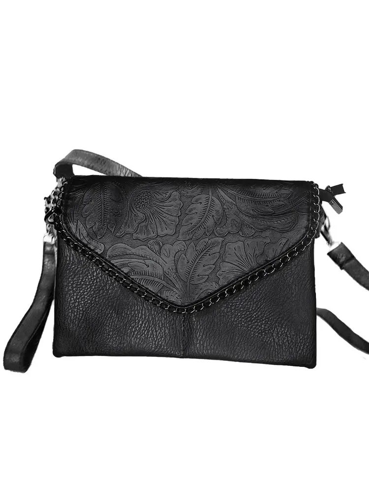 [HB3015] Tooled Leather BLACK Envelope Clutch