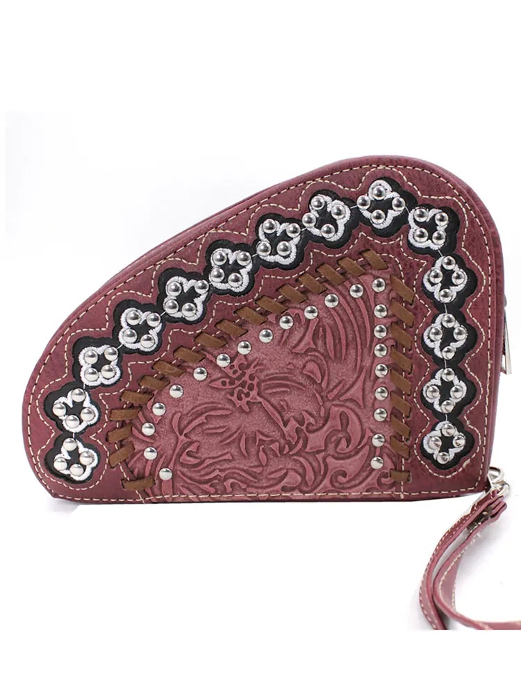 [HB3318-MAR] Whipped Stitched Tooled Leather Hip Bag