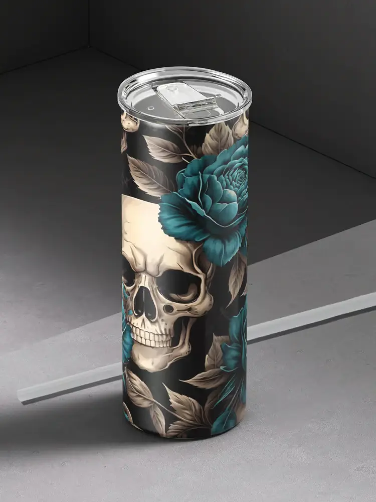 [ST2921] Skull & Roses Skinny Tumbler