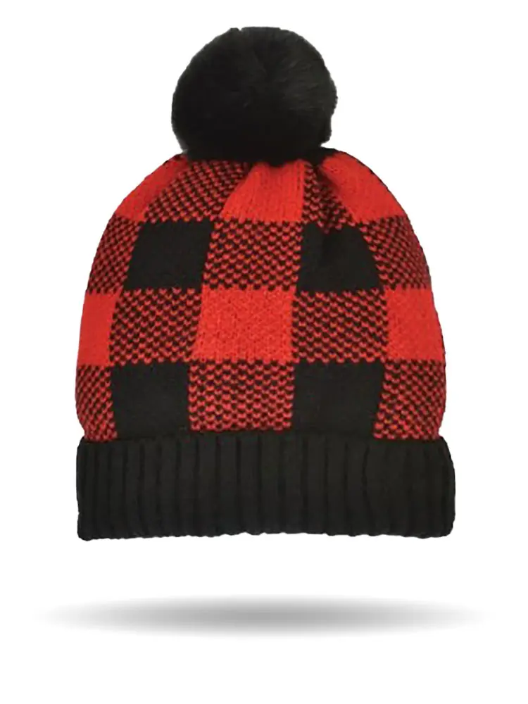 Checkered Pom Beanie