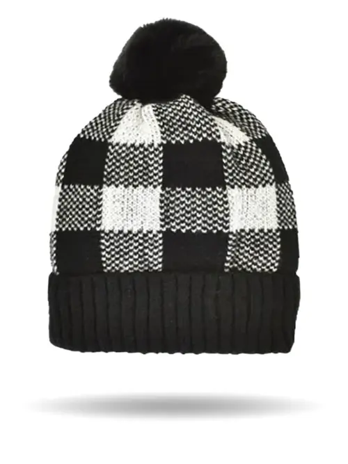 Checkered Pom Beanie