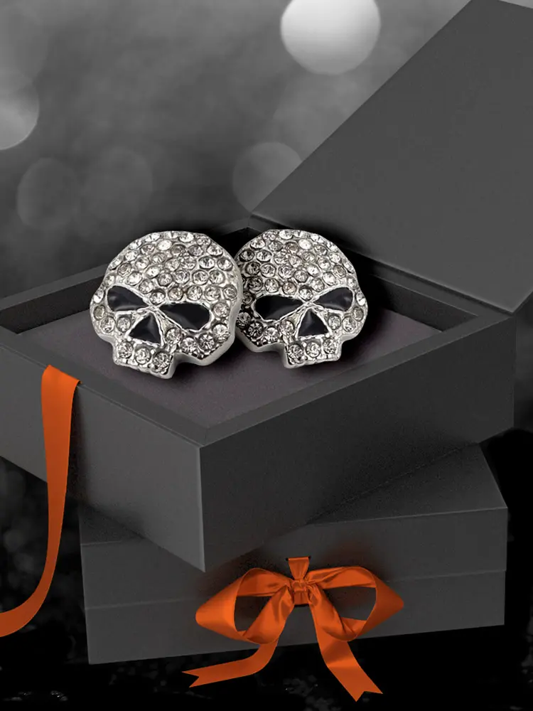 [EA2921-CRY] Sparkly Skullette Stud Earrings (CRYSTAL)