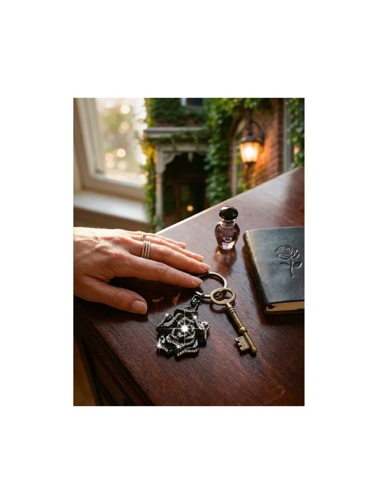 [KC2825-BLK] Rose & Rhinestone Key Chain (BLACK)