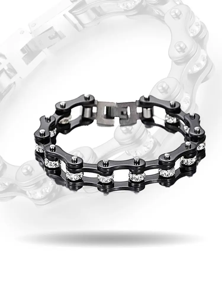 [BR1213-BLK] Rhinestone Accent Link Bracelet (BLACK)