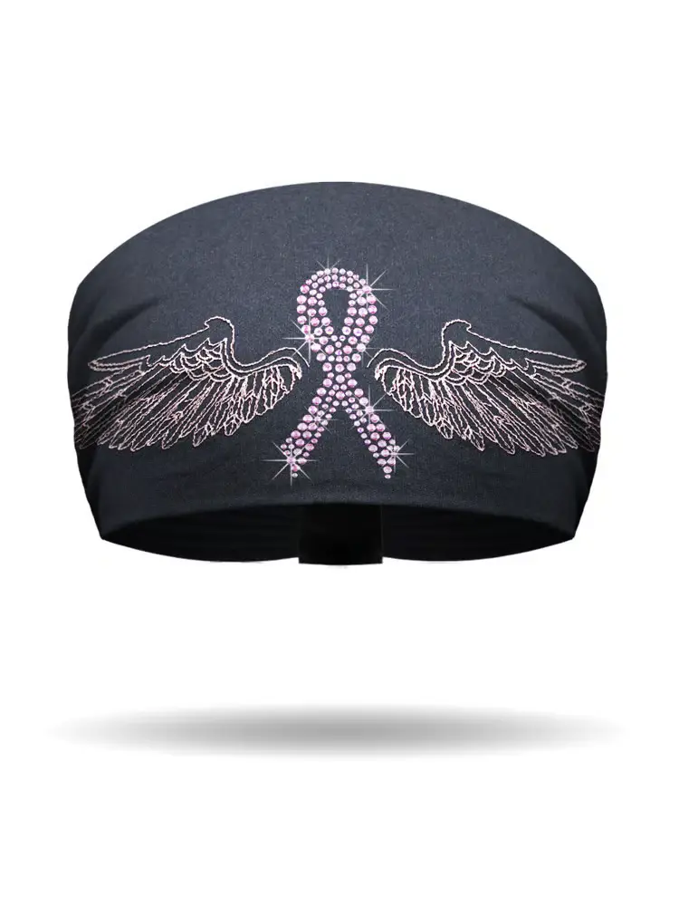 Embroidered Rhinestone Pink Ribbon Knotty Band