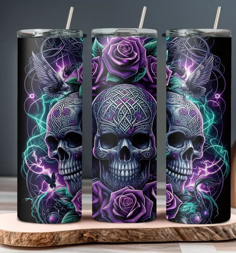 Gothic Rose Skull Tumbler