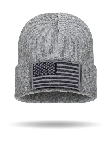 [BE2611-GRY] Patriotic Flag Cuffed Beanie