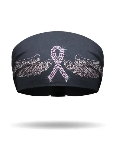 [KB2627-PINK] Embroidered Rhinestone Pink Ribbon Knotty Band