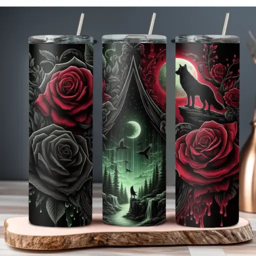 [ST2815] Rose-Embraced Wolf Tumbler