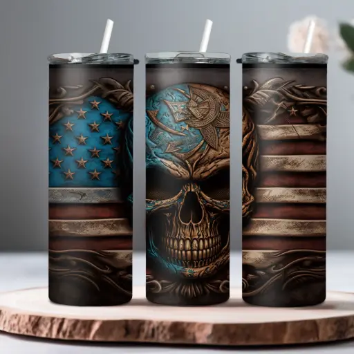 [ST2522] Old Glory Skull Tumbler